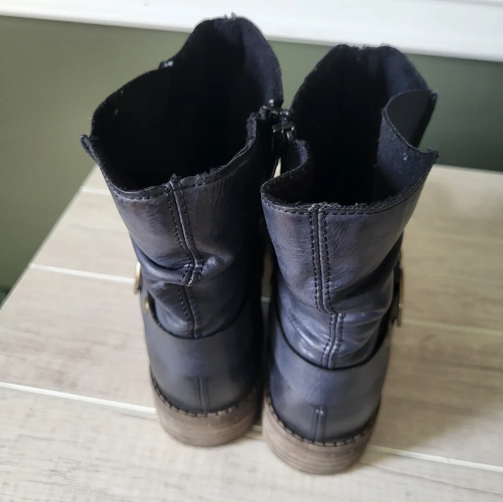 Rieker Women Peggy Blue Ankle Winter Boots Buckle‎ Side Zipper 5.5 US 36 EU